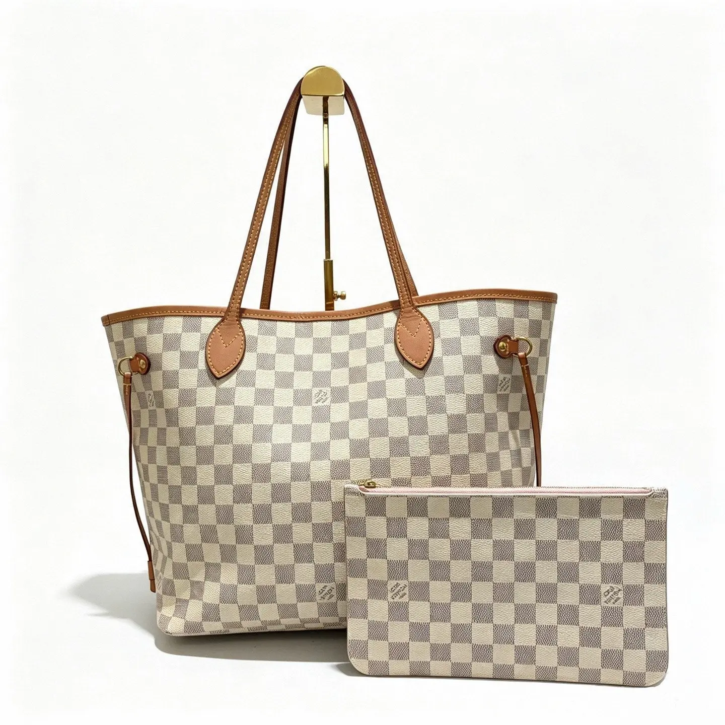 Pre-owned Leather Bag Louis Vuitton Neverfull MM Damier Azur Canvas Tote in Ivory and Blue