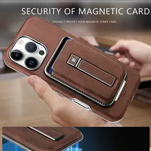 High-end Leather Magnetic Card Holder Stand Phone Case with Magnetic Detachable Card Bag Design for iPhone16ProMax/15Pro/14Plus/13/12 Business Card Slot Full Shockproof Protective Cover for Men and Women