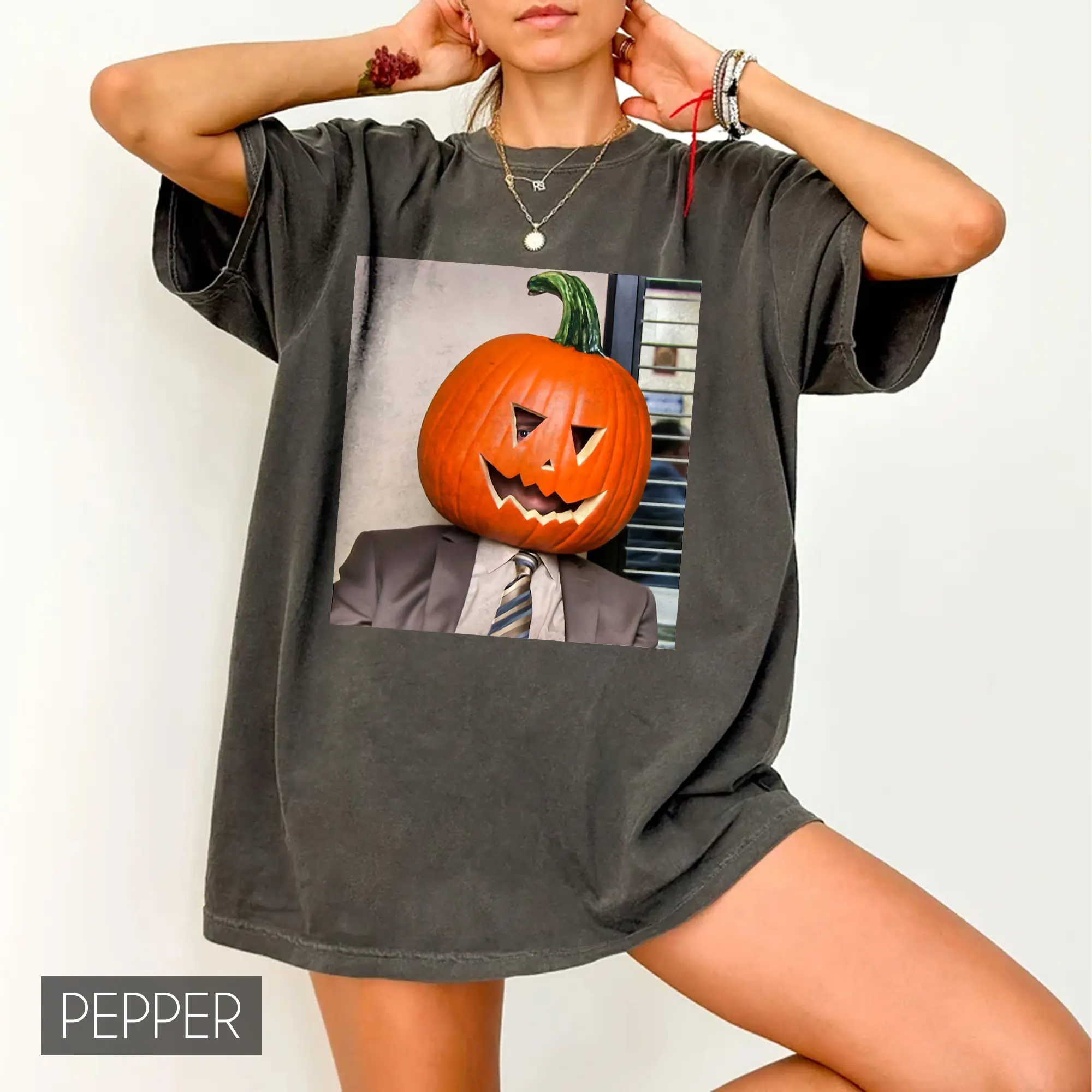 Dwight Pumpkin Head Cotton T-Shirt - The Office Inspired Tee - Funny Halloween Shirt - Pop Culture Apparel