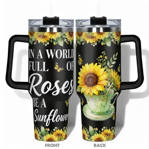 1pc Stainless Steel Cup 40oz/30oz/22oz Water Bottle, Leakproof Insulated Tumbler, Funny Sunflower Butterfly Design, Double-layer Insulation, Leakproof, Large Capacity, Insulated Travel Drinkware, Ideal for Gym, Hiking, Travel, Birthday Christmas Gift