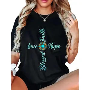 100%25 Cotton Unisex Jesus Faith Hope Love Sunflower Leopard Christian Women T-Shirt Christ Christian Tops