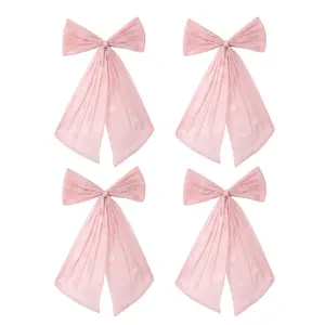 Garvee 4 Pcs Pink Sheer Organza Bow Decorations, Large Bow for Party, Bedroom, Window, Cake Table, Baby Shower Decor