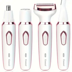 Cosoul 4-in-1 Electric Hair Remover for Women - Portable Manual & Voluminous Hair Removal, USB Rechargeable Battery, Face, Arms, Legs, Body - Painless & Portable Hair Removal Tool, Hair Remover Electric, Facial Hair Removal,  Trimmer Water Proof White