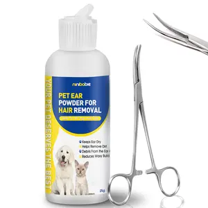 Dog Ear Hair Removal Tool with Ear Powder – 5.5” Curved Locking Forceps – Helps Remove Excess Ear Hair, Absorb Moisture & Reduce Odor for Poodles, Schnauzers, Shih Tzus & Cocker Spaniels