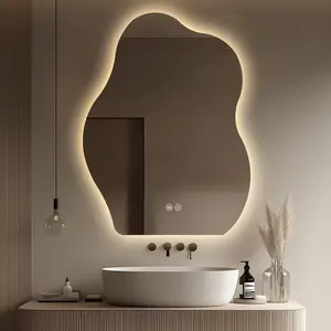 Yoding LED Bathroom Mirror 24x32" Stepless Dimmable Irregular Mirror with Light Anti-Fog Memory Al-Alloy Lampshade Frameless Water Proof Makeup Mirror for Bathroom Vertical Only