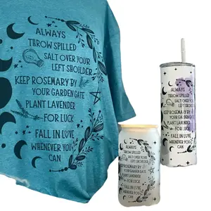 Practical Magic T-shirt & Cup Bundle Teal Round Neck Summer Women's Casual Pull On Crewneck Streetwear with Tumbler