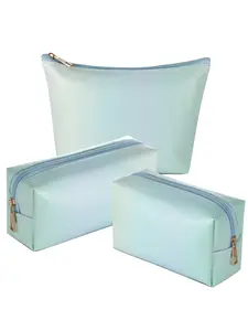 Makeup Bag Set 3pcs Gradient Color Makeup Bags for Women, Toiletries and Cosmetic Bags for Travel, Gift for Mother's Day, Valentine's Day or Christmas