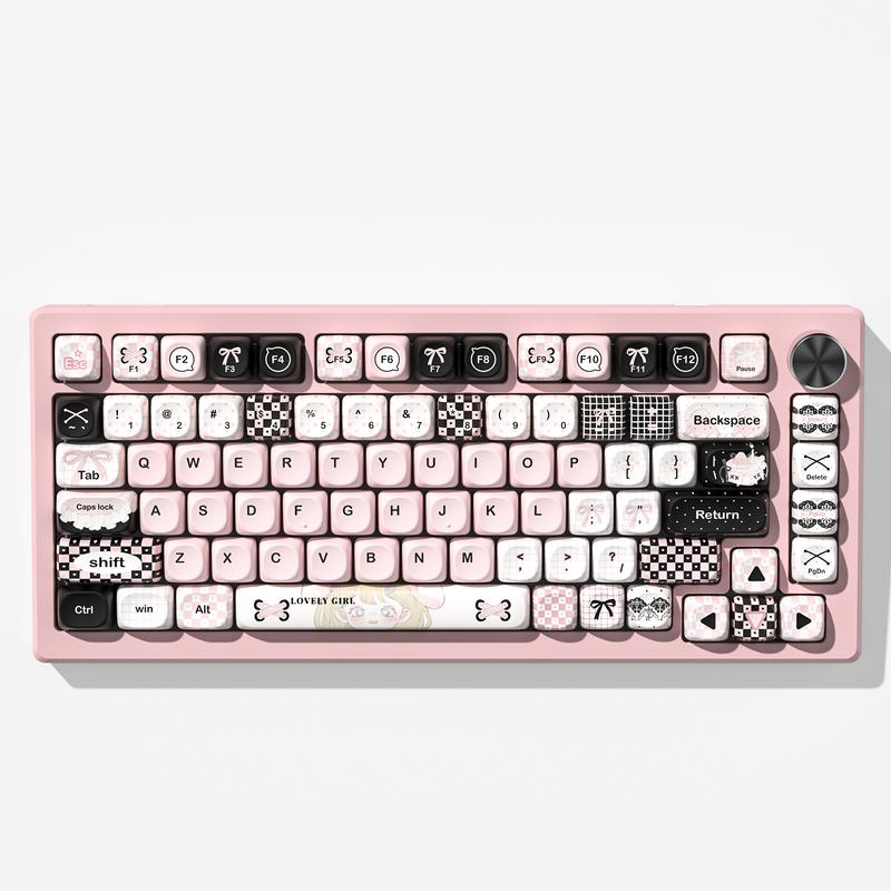 Womier MOA Profile PBT Keycaps,132 Keys Cute Style Keycap Set with Cute Icons, Dye-Sublimation, Black Pink Theme for Most 60% 65% 75% 80% 100% US Layout Cherry MX Switches Mechanical Keyboard