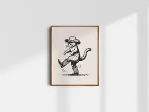 Cat Print, cowboy cat art, cat wall art, cowboy decor| Framless Poster Hanging Gift