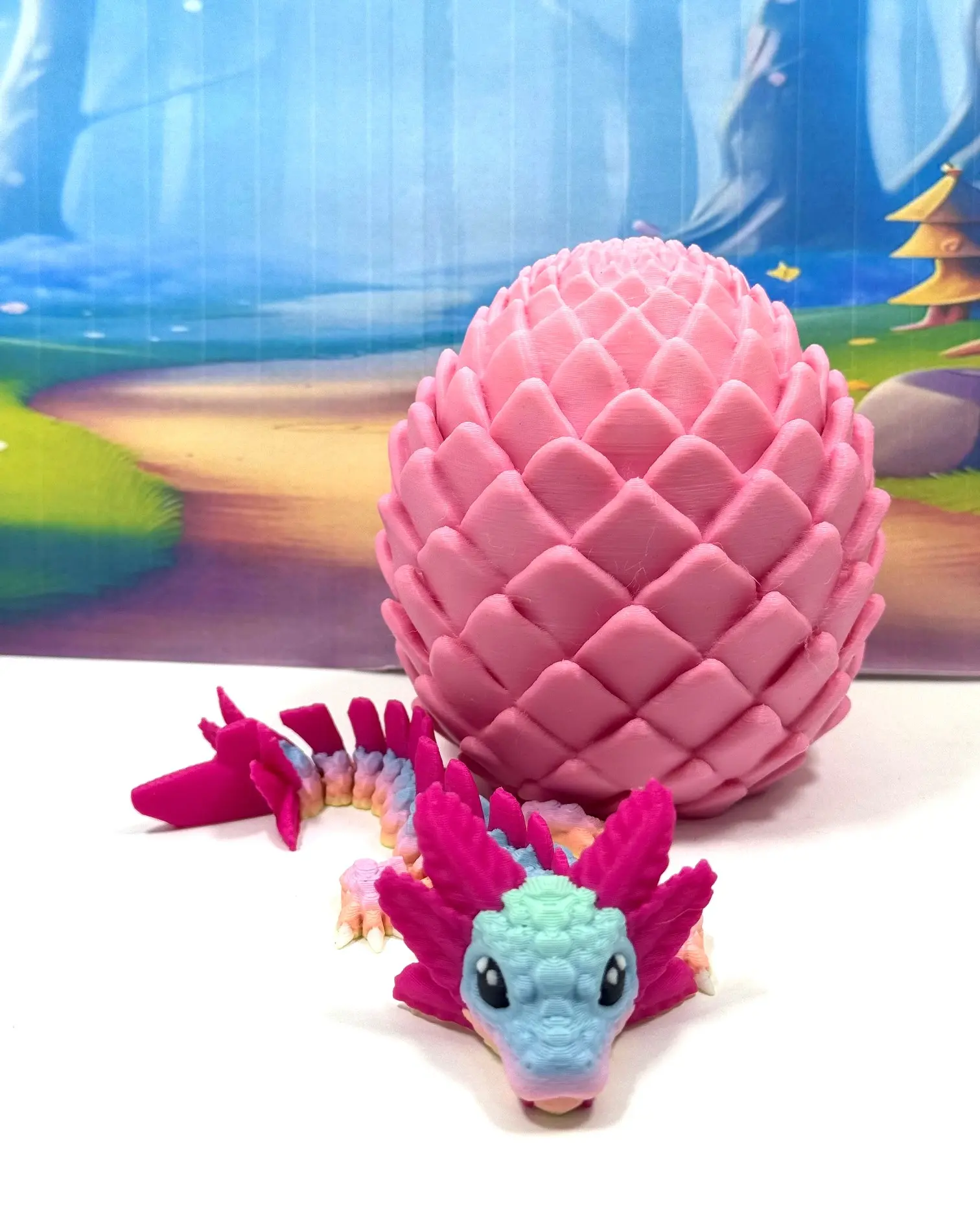 Articulated Baby Axolotl Dragon and Egg 3D Printed Baby Dragon, 6 Inches Fidget Toy BD008-MAC-PE