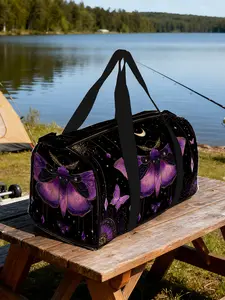 Ramadan-1pc Purple Moonlit Moth Travel bag with Adjustable Shoulder Strap, Unisex Handbag, Artistic Luggage Accessory, Durable Fitness Yoga Travel Bag, Machine Washable, Perfect for Yoga & Gym