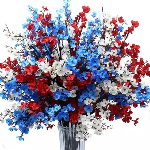 4th of July Decor Artificial Flowers, 18pcs Blue Babys Breath, Patriotic Decorative Floral Arrangements, Table Centerpieces