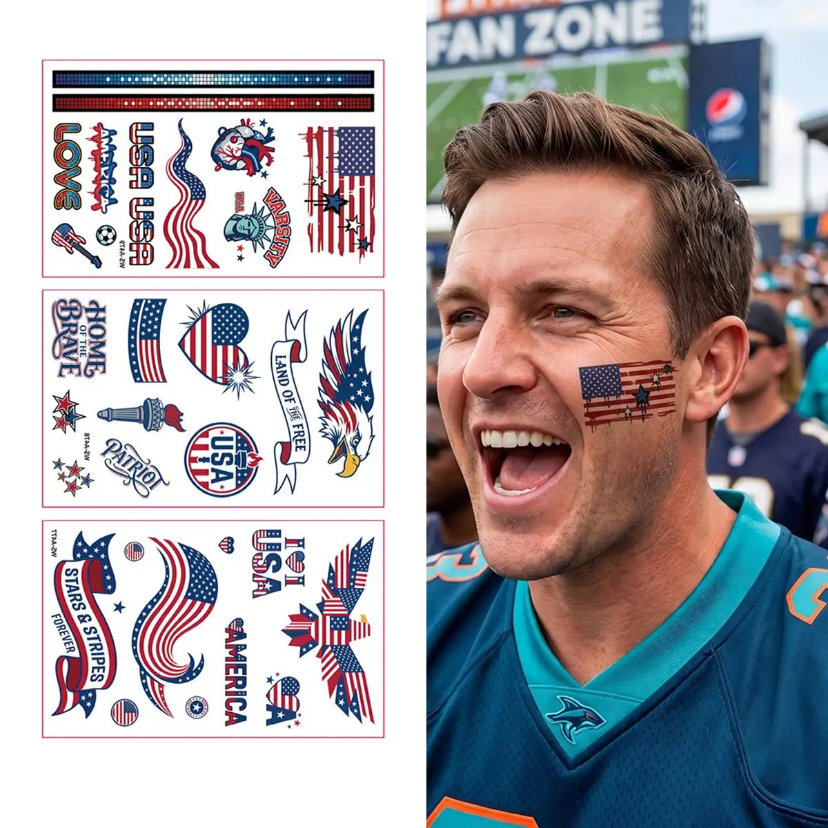 2-Pcs Waterproof Country Flag Temporary Fake Tattoos, Unisex Ephemeral Tattoos for Adults to Express Patriotism, Festive & Party Supplies for Sports Events Celebrations