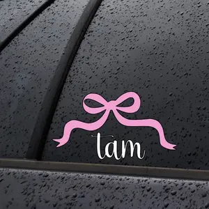 Personalized Pink Bow Initials Decal Car Mirror Sticker, Mirror, Window Decorative Sticker, Vinyl Decal, Car Accessories Ribbon