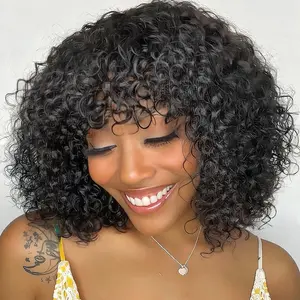 Glueless Short Curly Hair Bob Wig Machine Made Glueless Wigs Curls Hair Wigs With Fringe Bangs
