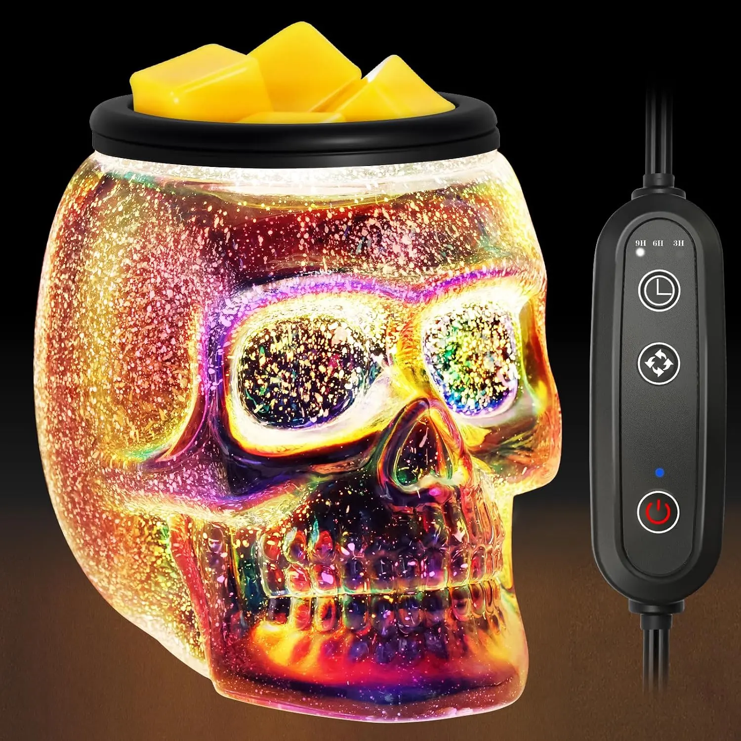 3D Glass Skull Silicone Removable Wax Melt Warmer Set with Timer, 7-Color LED Electric Aroma Freshener Light, Premium Dandelion Scented Oil Refills, Home Fragrance Decor, Christmas Gift for Women, Sets