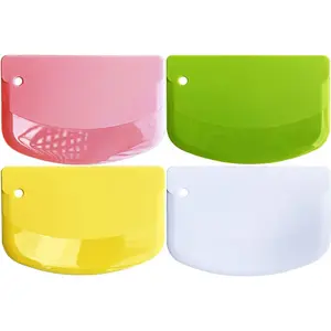 Bench Scraper Dough Scraper for Baking, 4 Free Plastic Flexible Dough Cutter, Plastic Bread Making Tools Cake Dough Fondant Icing (White, Green, Yellow, Pink)