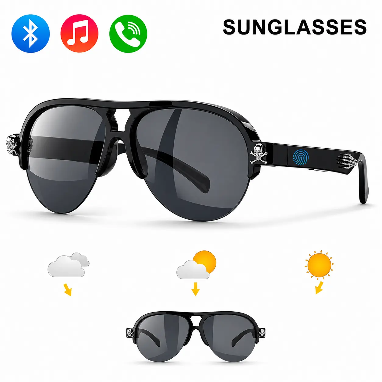 2026 Smart Bluetooth Sunglasses - Open-Ear Audio Smart Glasses with Built-in Speaker, Hands-Free Calling, Music Player, Touch Control, Voice Assistant, Batteries, Casual Lightweight Comfortable Stylish Design for Driving, Cycling, Smart Sunglasses, Eye Ca