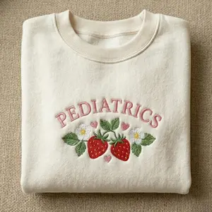 Pediatric Nurse Embroidered Sweatshirt, Strawberry Floral Pediatrics Shirt, Cute PEDS Crewneck, Nurse Gift Idea, Baby Nurse Outfit