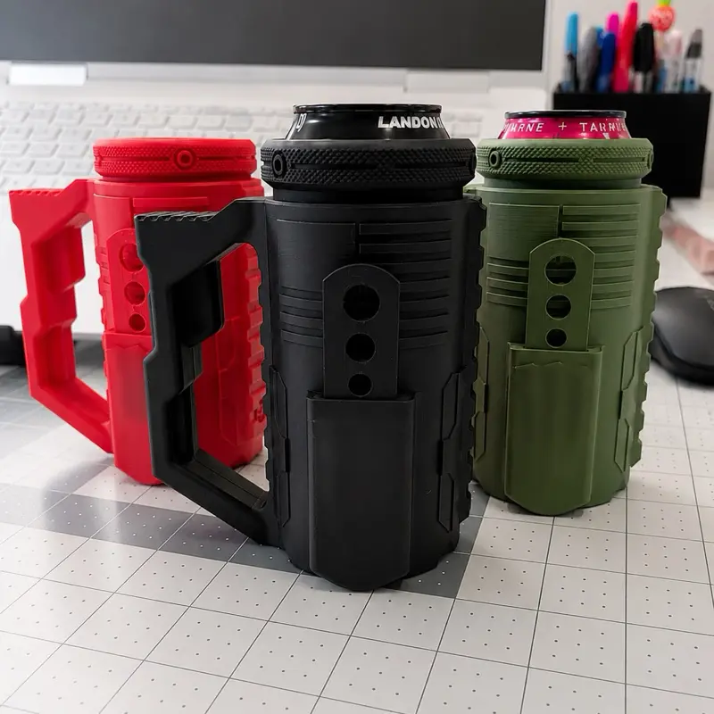 16 oz Can Holder With Handle- Red, Black, and Green Colors with Unique Design and Handle for Comfortable Drinking Experience