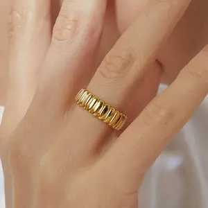 Chunky Ribbed Textured Ring for Women – Silver Tone Statement Band, Bold Minimalist Jewelry