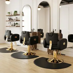 Baasha Black & Gold Reclining Salon Chair - All Purpose Hydraulic Barber Chair with Removable Headrest - Comfortable Styling Chair for Makeup, Lash, Tattoo, Braiding & Shaving, 440 lbs Cap.