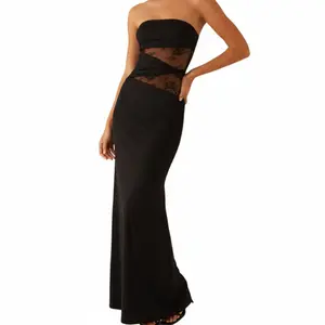 Women Lace Long Dress Lace Patchwork Sleeveless Strapless Backless Bodycon Ankle Length Dress outdoorfun