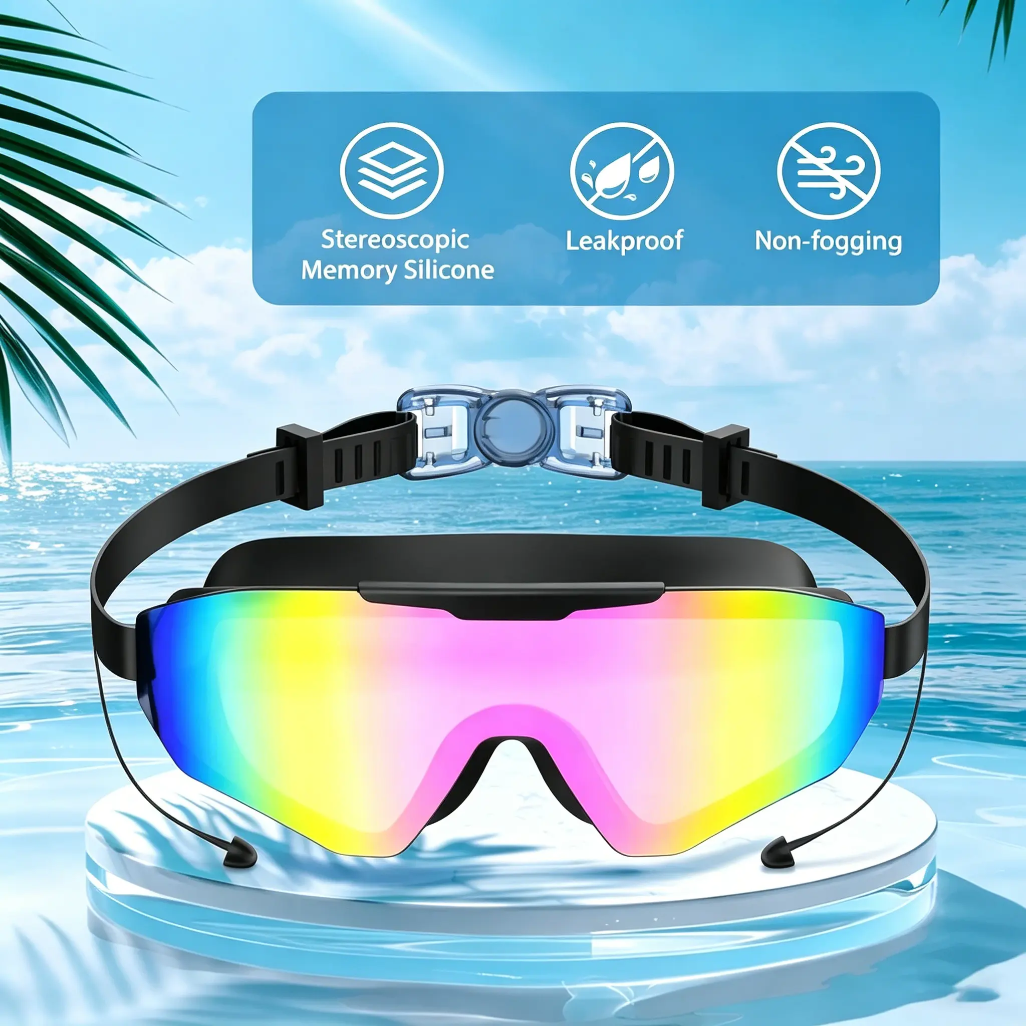 Viyawise Adult Swimming Goggles - Splash, Pool Goggles with Anti-Fog Full-Coverage Design, 3-Color UV-Protective Lenses, Waterproof Earplugs & Nose Clip for Outdoor Water Sports, Splash Swim Goggles