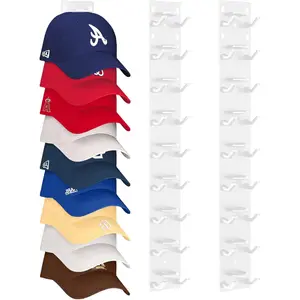 Hat Organizer for Baseball Caps, 2 Pack Transparent Hat Rack for Wall Hold up to 18 Hats Strong Adhesive Hat Hooks Stand Hat Hanger Organizer Storage Holder Display for Door Closet
