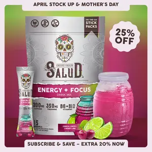 Salud 2-in-1 [Energy + Focus – Cherry Lime] Clean Energy Drink Mix, Agua Fresca, Organic Caffeine, B6 & B12, L-Theanine, Drink Packets, Non-GMO, Gluten Free, Vegan, Low Calorie, 1g Sugar (15 Servings)