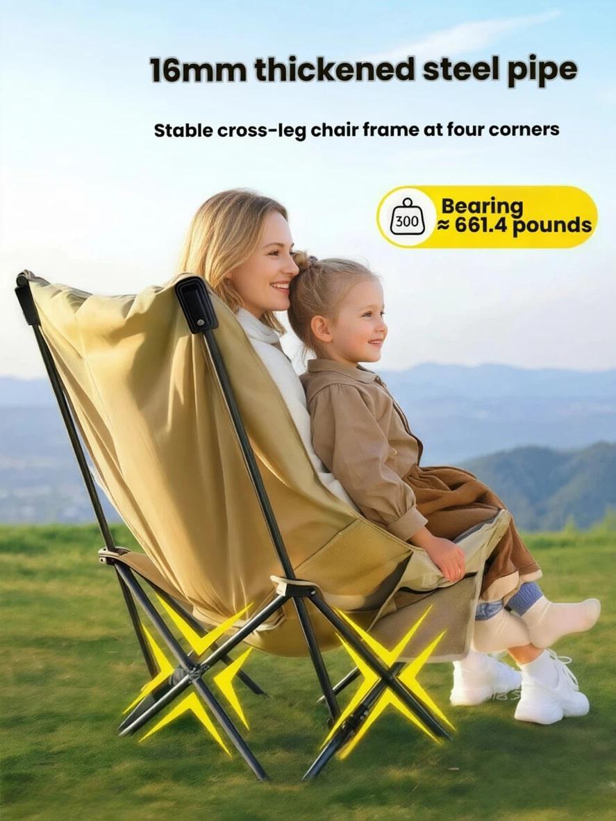 Portable Folding Moon Chair with Footrest – Thick Padded Adjustable Recliner, 4-Level Lounge Chair for Camping & Home