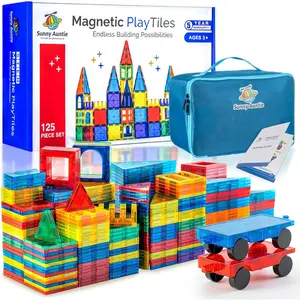 Magnetic Tiles 125 PCS+ Bonus Zippered CASE, Magnetic Tiles for Kids Toy for 3 4 5 6 7 8 Year Old Boys & Girls, Magnetic Tiles Building Set, Great Gift for Kids Aged 3-8, XL Set