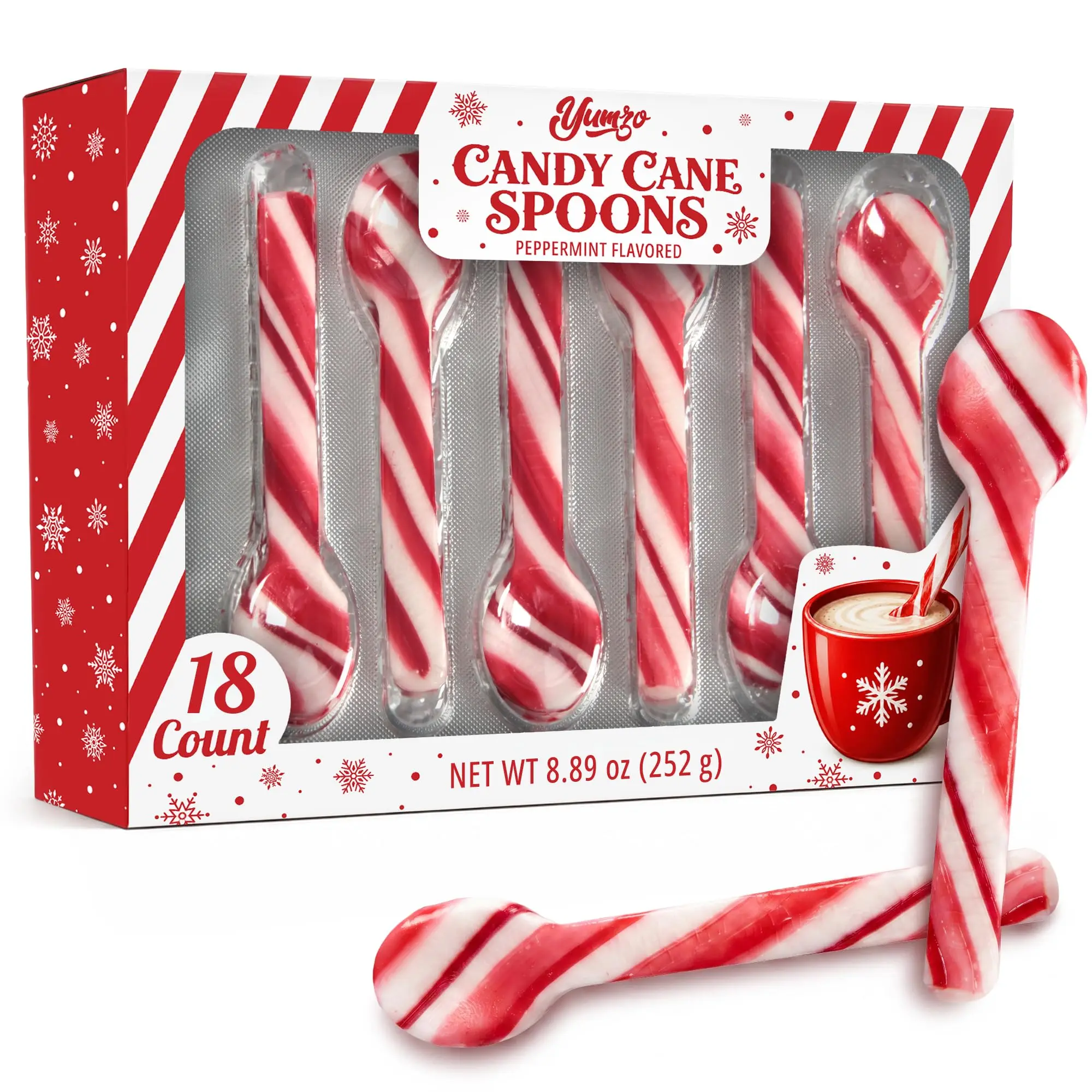 Candy Cane Edible Spoons Set - Christmas Peppermint Cutlery, Stocking Stuffers Holiday Gift
