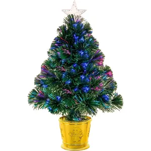 24inch Green Fiber Optic Christmas Tree, Pre-Lit Artificial Mini Christmas Tree Tabletop Small Xmas Tree with Stars Holiday Home Decorations (Green with Star)