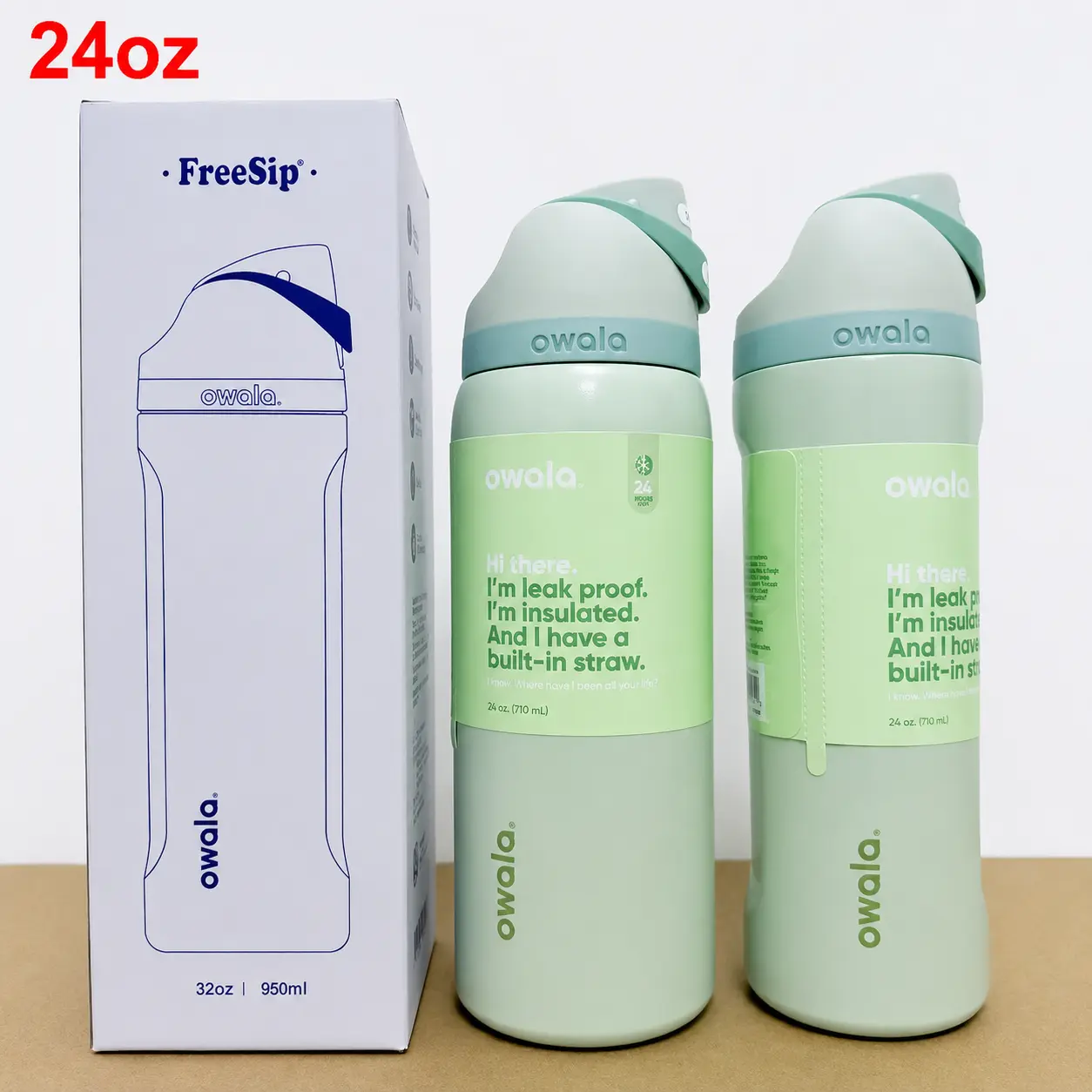 Owala FreeSip Insulated Stainless Steel Water Bottle 24oz - Leakproof Straw Tumbler Mug for Gym, Sports, Travel & Daily Use
