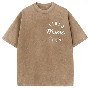 Holafish Mother's Day Acid Wash T-shirt MAMA Pattern Oversized Half Short Sleeves Casual Women Graphic Tee Comfortable Fit Summer Womenswear