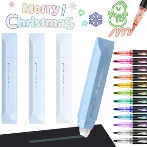 4-Pack Double Sided Tape Roller, 6 mm x 196 Inch Adhesive Tape Glue Runner,Optional 12 Colors Double Line Outline Markers, Fine Tip Markers,for Scrapbook Craft Supplies Office School Christmas handicrafts, Art Markers