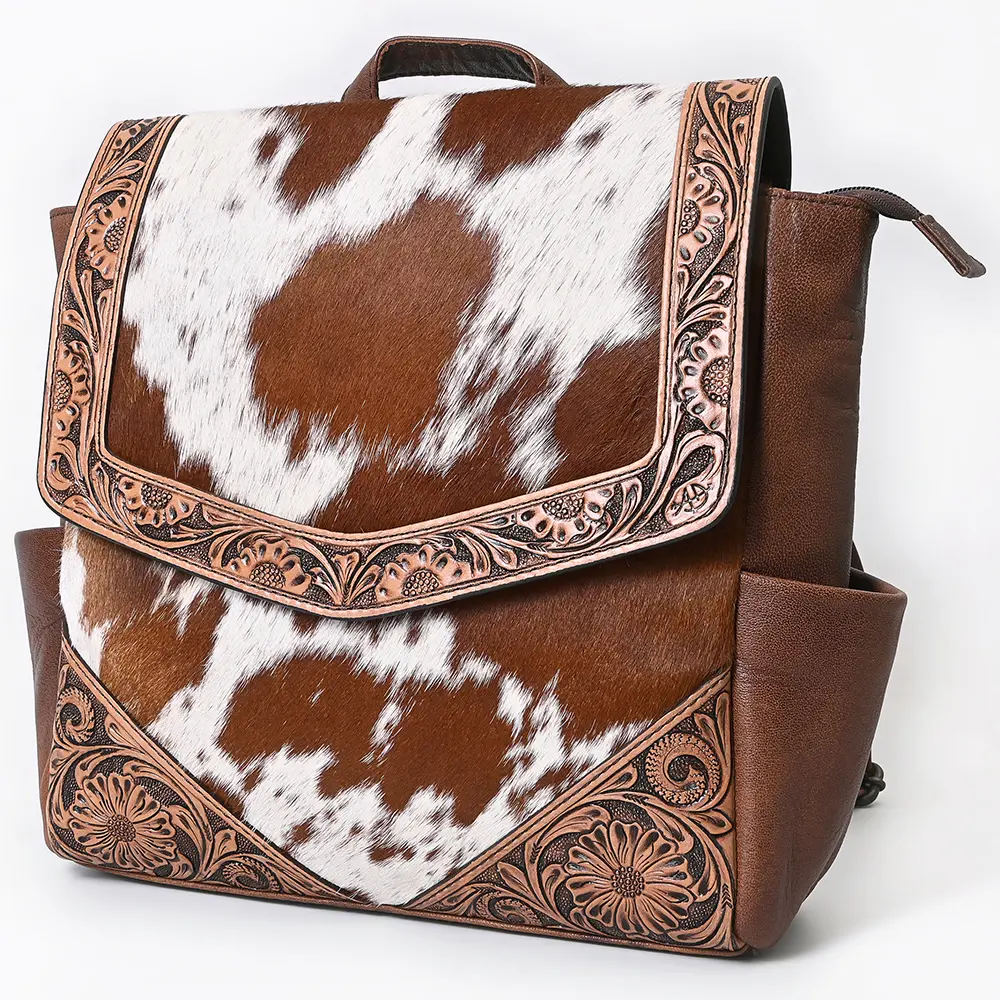 American Darling Backpack for Women, Genuine Leather & Hair-On Cowhide, Western Style Rucksack, Vegetable Tanned Leather