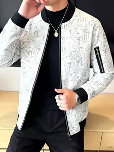 Men's handsome casual jacket, zipper closure - arm zipper decoration, fashionable baseball collar sports jacket, 100% polyester fiber, machine washable, easy to maintain fabric, suitable for daily outings, casual sports wear - spring and autumn seasons