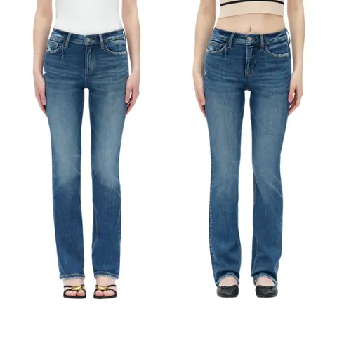 Vogatiques Mid Waist Straight Leg Jeans Distressed Stretchy Denim Pants New Jeans Minimalist Tummy Control Regular Size Plus Size