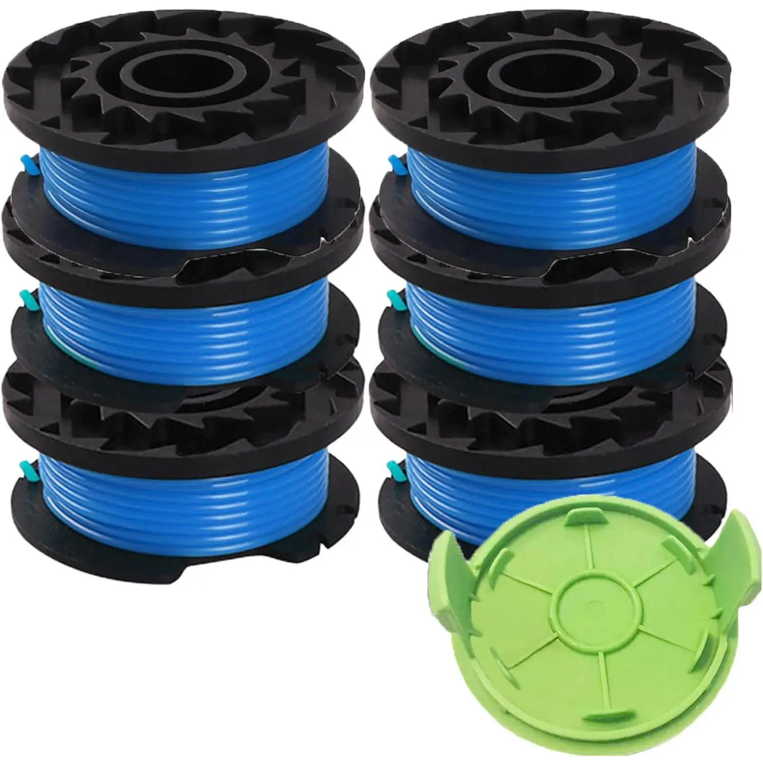 Weed Eater String Replacement Spool Compatible with Greenworks 21332 21342 24V 40V 80V Cordless String Trimmer, 0.065 Inch Single Line Auto-Feed Spool, Model 29252 (6 Spool, 1 Cap) Blue