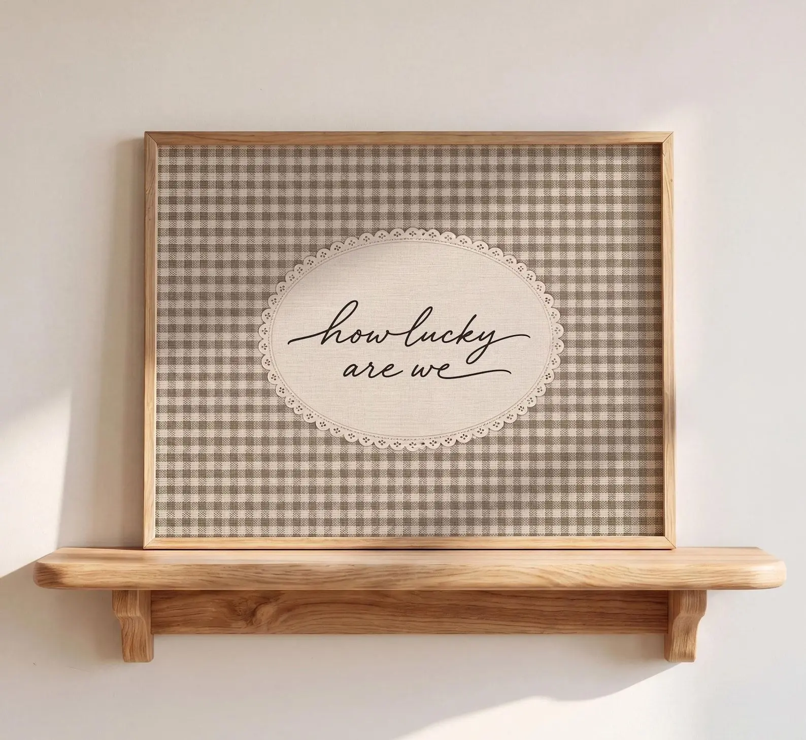 How Lucky Are We Printable Wall Art  Vintage Gingham Wall Art  Cozy Farmhouse Quote Decor [Unframed - Only Print]