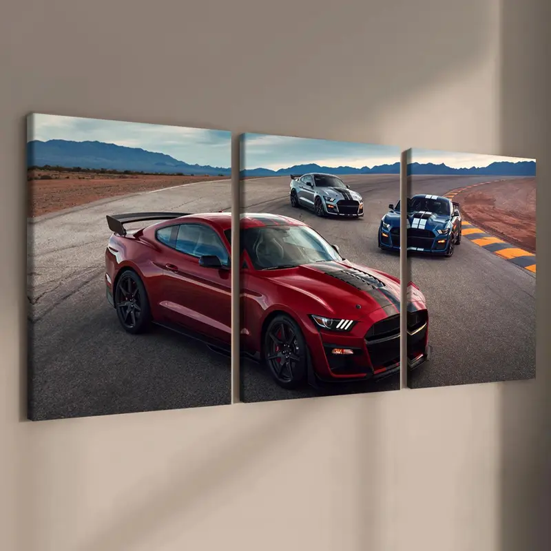 Wooden Framed Canvas Painting, 3 Counts/set Modern Racing Car Pattern Print Design Wall Art, Decorative Artwork, Aesthetic Wall Decor for Home Living Room Bedroom Office, Modern Home Decoration