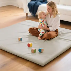 Baby Play Mat, 50"x50" Stylish Super Soft Vegan Leather Floor Mat for Infants and Toddlers, Cushioned & Waterproof Playpen Mat and Just Wipe-Clean Playmat for Baby Play on Floor