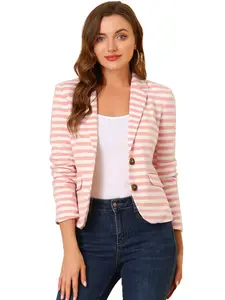 INSPIRE CHIC Notched Lapel Pocket Button Closure Striped Blazer
