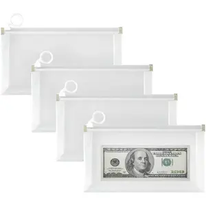 4pcs 4x8 inch Clear Plastic Cash Envelope Receipt Coupon Stickers Stamps Zipper Envelope Case Index Card Holder Organizer