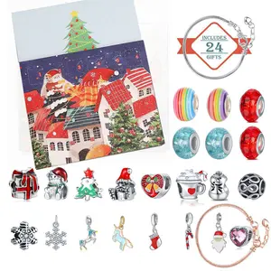 Christmas Countdown Calendar Gift Box Set with 24 Beaded Bracelet Charms DIY Creative Jewelry Kit for Festive Season Perfect for Crafting and Gifting
