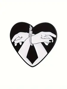 [Chic Enamel Pin] Enamel Chic Black Heart & Imprisoned Hands Pin | Fashion Accessory for Clothing and Backpacks, Alloy ,Halloween Party Accessory