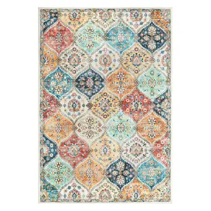 Washable Vintage Floral Print Area Rug Low Pile Non Slip Floor Cover for Living Room Bedroom Home Decor Throw Carpet Orange 5 x 7(ft)-C