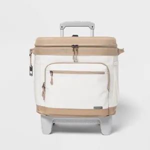 Embark Cooler 26QT Portable Soft Sided Roller Tan Cup Holder Wheels Embark Cooler 26QT Portable Soft Sided Roller Tan Cup Holder Wheels